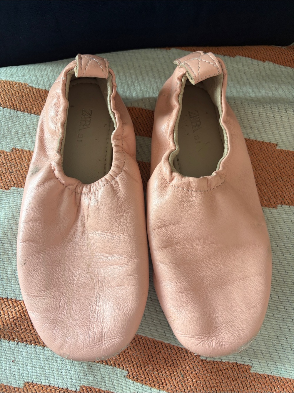 Zara Peach Leather Slip-On Ballet Flats